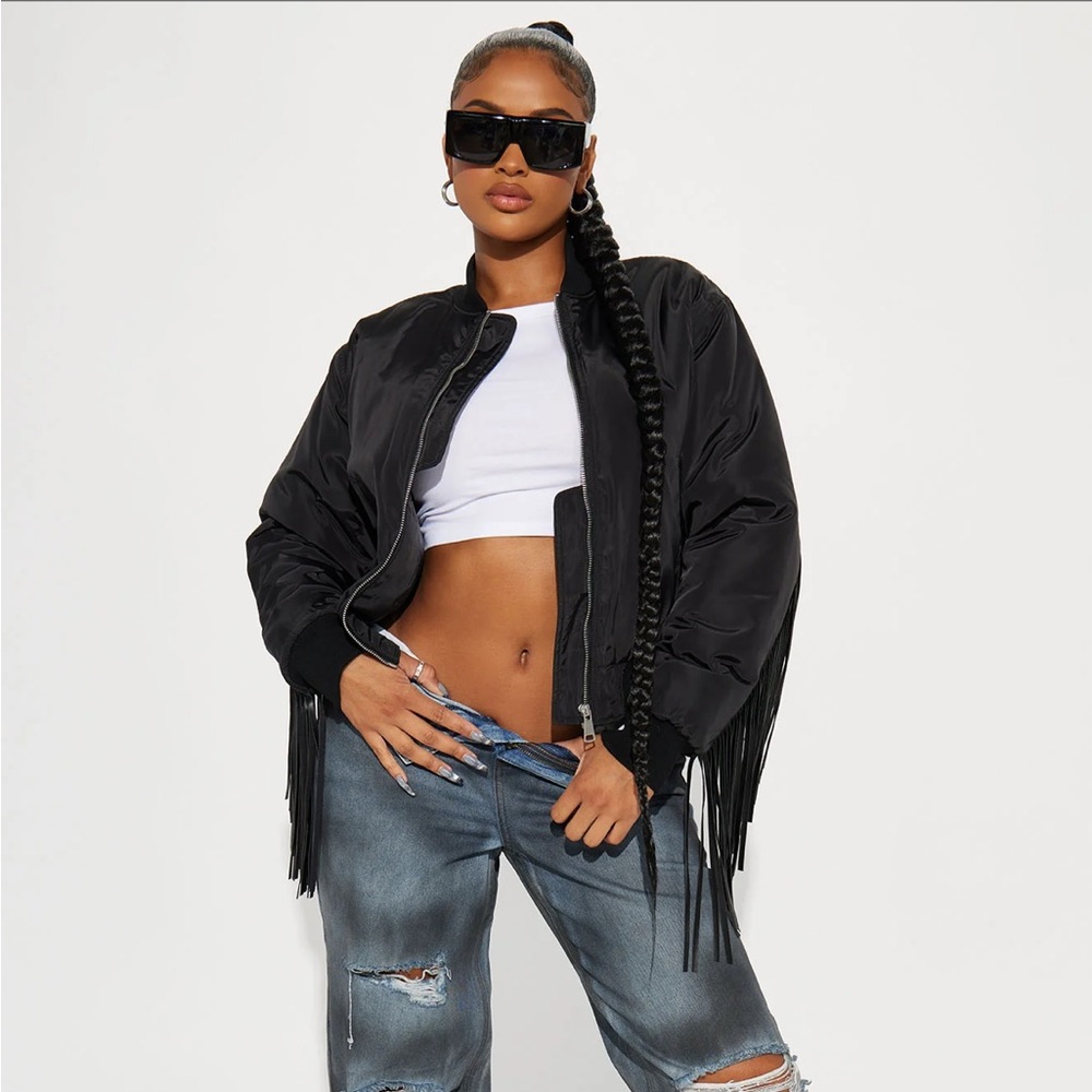 Black Frill Bomber Jacket